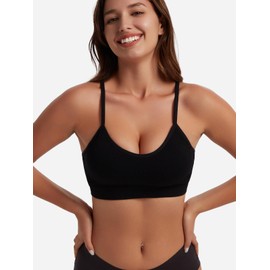 HBselect Women's Seamless Bralettes T-Shirt Bras Bustier Top without Underwire, Pack of 4, Black/Grey/Heather/Grey Blue