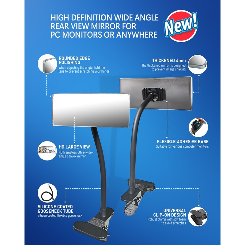 Nanningo Clip-On Security Mirror to See Behind You - 6.7"