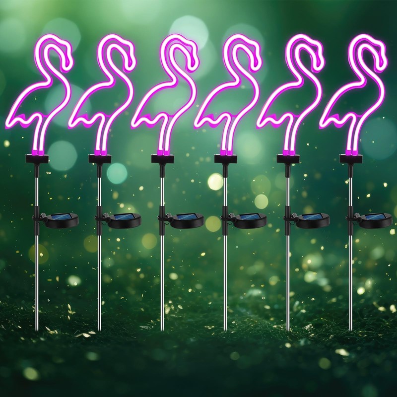 Retisee 6 Pcs Flamingo Solar Stake Lights Pink Flamingo Outdoor
