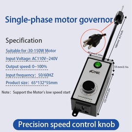 AC Motor Speed Controller Single Phase 120V Vibration Motor Governor Supports Low Speed Start for 30W-150W Motor 30CM Cable