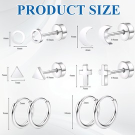 6 Pairs of Titanium Earrings, Women's Health Stud Earrings, Titanium Women's Spiral Pierced Stud Earrings with Flat Back for Men and Women for Multiple Ear Holes, Cotton