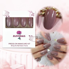 Medium Length Glossy Oval Fake Nails Light Purple Grey Press on False Nails Candy Nail Tips for Daily Office Finger Wear