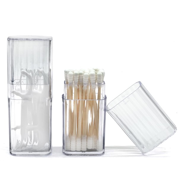 Cotton Swab Holder for Travel, 2 Pcs Portable Small Cotton Bud Holder Clear Plastic Cotton Bud Dispenser Box with Dustproof Lid for Cotton Swabs Hair Ties Toothpicks Cosmetics (Transparent)