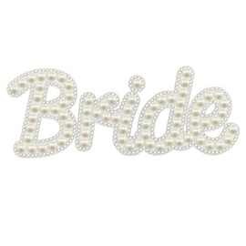 CHEERYMAGIC Rhinestone Iron on Patches, Bride Diamond Pearl Stick on Letter Patches, Glitter Bride Iron on Fabric Applique Letters Patches for Clothes Hat DIY Art Craft Supplies A9ZZZMT