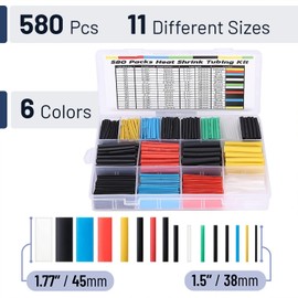 Bates- Heat Shrink Tubing Kit, 11 Sizes, 2:1 Ratio, 580 pcs, Heat Shrink Wrap, Wire Shrink Wrap Tubing, Wire Shrink Tubing, Wire Heat Shrink, Electrical Shrink Wrap Tubing, Shrink Tubing for Wires