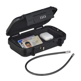 Relaxdays Safety Box with Combination Lock, Portable, Security Cable, Car Safe, Waterproof, HBT: 5.5 x 24 x 15 cm, Black