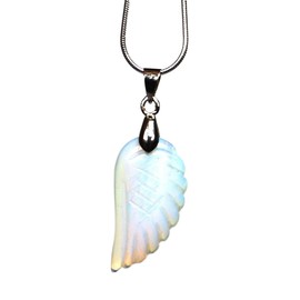 Reiki Energy Charged Opalite Crystal Angel Wing Pendant with Silver Chain (Beautifully Gift Wrapped)
