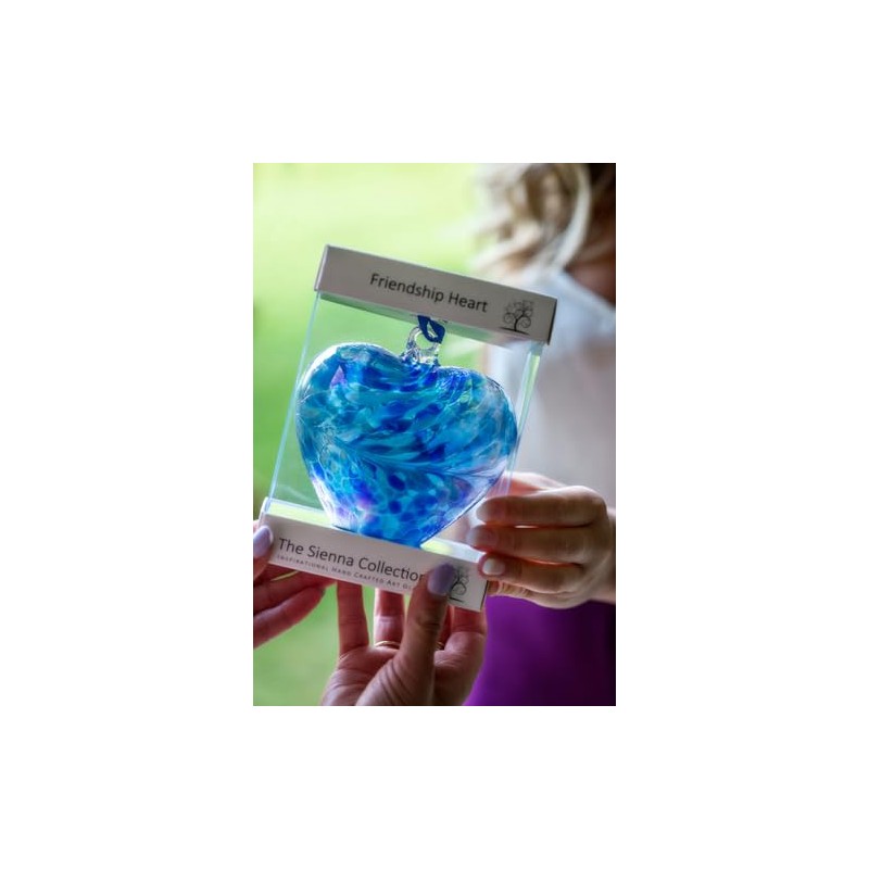Hanging Mouth Blown Glass Heart Blue by Sienna Glass