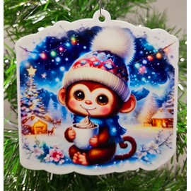 Monkey Ornament - Monkey Hot Chocolate Winter Themed Christmas Ornament