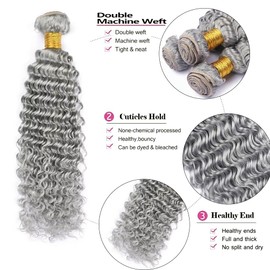 Giginger Sliver Grey Human Hair Bundles 26 28 30 inch Deep Wave Human Hair Bundles Sliver Grey 100% Unprocessed Raw Quick Weave Hair for Black Women