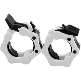Clout Fitness Pro Elite Olympic - Abrazaderas de barra de liberación rápida, par de clips de bloqueo para pesas de 2 pulgadas (blanco con negro)