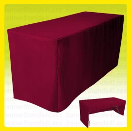 Unbranded/Generic 6' Fitted Tablecloth Table Cover Trade Show Open Back - 3 SIDED BURGUNDY RED
