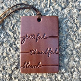 Air Flair | Leather Car Air Freshener | Rectangle Grateful, Thankful, Blessed (Brown, Vanilla Leather)