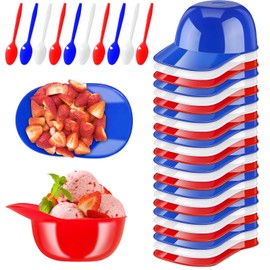 Jnnzzggu 48 Pack Mini Ice Cream Dessert Baseball Cap Bowls,Party Snack Cups for Birthday Party Supplies(Red Blue and White)