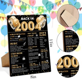 21th Birthday Decorations for Men and Women, Back in 2004, Black Gold 2004 Birthday Party Decorations, Birthday Poster 8×11 Wooden Sign with Stand, 21th Anniversary Birthday Decoration Gift - LP046