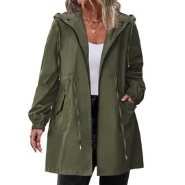 IN'VOLAND Women's Rain Jacket Plus Size Long Raincoat Lightweight Hooded Windbreaker Waterproof Jackets with Pockets