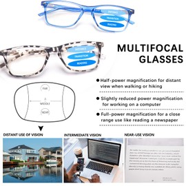 Sumkyle 3 Pack Progressive Multifocus Reading Glasses for Men Women Blue Light Blocking Spring Hinges Computer Readers (3 Mix C4,2.00)