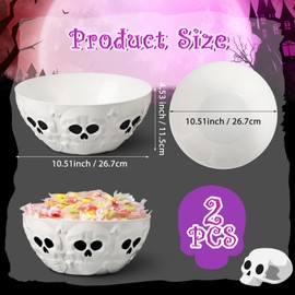 Wiwiqing 2 Pcs Halloween Candy Bowls Skeleton Skull Plastic Bowl Dish Halloween Trick or Treat Serving Candy Snack Fruit Dish for Party Home Decoration Supply