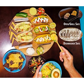 Taco Holder Stand - Set of 4 - Oven & Grill Safe Stainless Steel Taco Racks With Handles - Fill & Serve Tacos With Ease - Taco Trays by Fiesta Kitchen