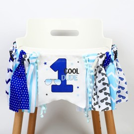 One Cool Dude Birthday Decoration High Chair Banner for Boys Black and Blue Baby Boy 1st Birthday High Chair Garland One Cool Dude Party Decoration Supplies