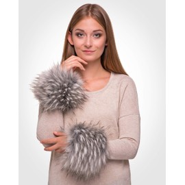 Futrzane Classic Cuffs - Faux Fur Cuffs for Wrists - Womens Coats Furry Warmers (Ash Classic)
