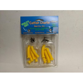 Catfish Charlie Plastic Dip Bait Worms 12 Count Pack (Choose Color) (Yellow Worms)