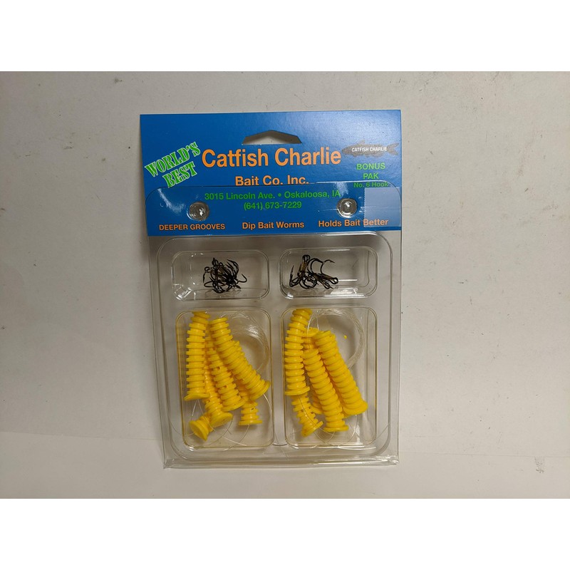 Catfish Charlie Plastic Dip Bait Worms 12 Count Pack (Choose