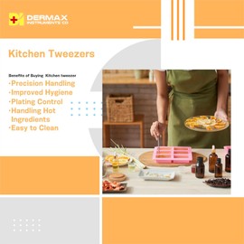 Dermax 2 Pcs Precision Kitchen Tweezers 12" – Elevate Your Culinary Craftsmanship with Premium Stainless Steel Tools for Expert Plating and Cooking (Rose Gold)