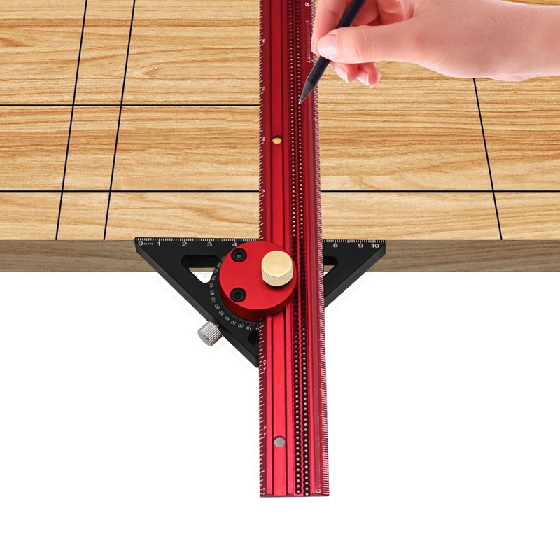 400mm Woodworking Hole Scribing Ruler Aluminum Alloy 360° Rotating Line