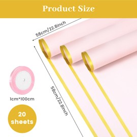 20Pcs Pink Wrapping Paper Waterproof Flower Bouquet Wrapping Paper Sheets 58 * 58 Cm Floral Ribbon for Mother's Day Diy Party Gift Valentine's Day Wedding Birthday Anniversary Farther's Day(Pink)