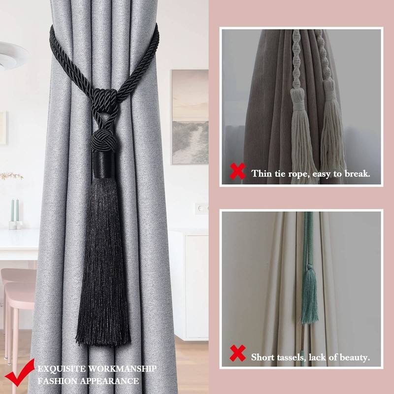 Pretty Jolly 2 Pack Long Tassel Curtain Tiebacks Handmade Braided