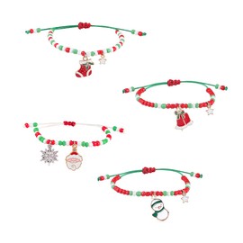Pingyongchang Christmas Jingle Bell Bracelets Xmas Adjustable Beaded Charm Pendants String Bangle Bracelet Gift Jewelry Christmas Stocking Stuffers Holiday Party Favors for Women-4pcs E