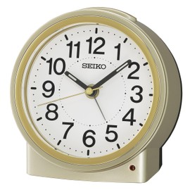 Seiko QHE199GLH Round Classic Non Ticking Bedroom Alarm Clock, Gold, 4.6 x 4.7 Inches