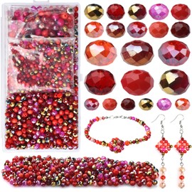 KINGSHINE Briolette Faceted Rondelle Crystal Glass Beads for Jewelry Making-Wholesale Mix Lot 4/6/8mm DIY Crafts Spacer Beads with Container Box(1000pcs)