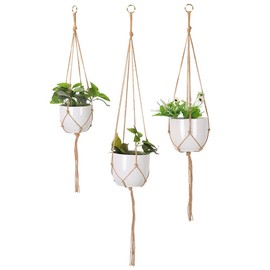 VASANA 3Pcs Macrame Plant Hanger Rope with Gold Hook Tassel3 Different Size Outdoor Indoor Hanging Planter Basket Decorative Flower Pot Holder for Boho Home Decor (Pots Not Included)