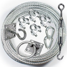 30m Catenary Overhead Wire Rope Kit – Galvanised Steel Cable/Line Lash Grip Hook