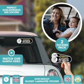 Autistic Occupant Car Sticker | 2 Pack Autism Awareness Accessories | Child Safety Decal, Bumper Car Sign | Permanent Glossy UV Resistant Vinyl | Autistic Occupant on Board Small Sign (Black Large)