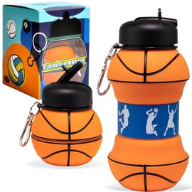 Botella Agua Plegable Deportiva Forma de Balón Fútbol Basquetbol Beisbol Tenis,Termo Portátil 19 oz Antifugas para Viaje, Deportes y Escuela,Regalo Navideño,Regalo de Navidad, Cumpleaños, Reyes