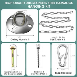 RADIATA Hardware Accessory Kit for Hanging Egg Chair Without Stand Hammock Swing Egg Chair Hanging Spring Kit Hardware 64.6'' Chains Ceiling Wall Ceiling Hooks for Gym Punching Bag (Silver)