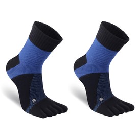 Warm-Han 39-43 Sports Toe Socks Men Boys 57% Cotton Arch Support L/R Marking Mesh Breathable High Elastic Ribbed Shaft Football Tennis Golf Badminton Fitness, Blue x 2
