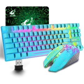 MAMBASNAKE Wireless Gaming Keyboard and Mouse Combo RGB Backlit with Rotary Knob For PC - Blue