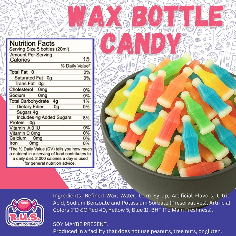 Old-Fashioned Wax Bottle Candy – 1/2 Lbs Bulk Pack –