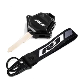 MOWOK For Yamaha YZFR1 YZF R1 Accessories Motorcycle Key Shell Cover Case & Badge Keyring (Black)