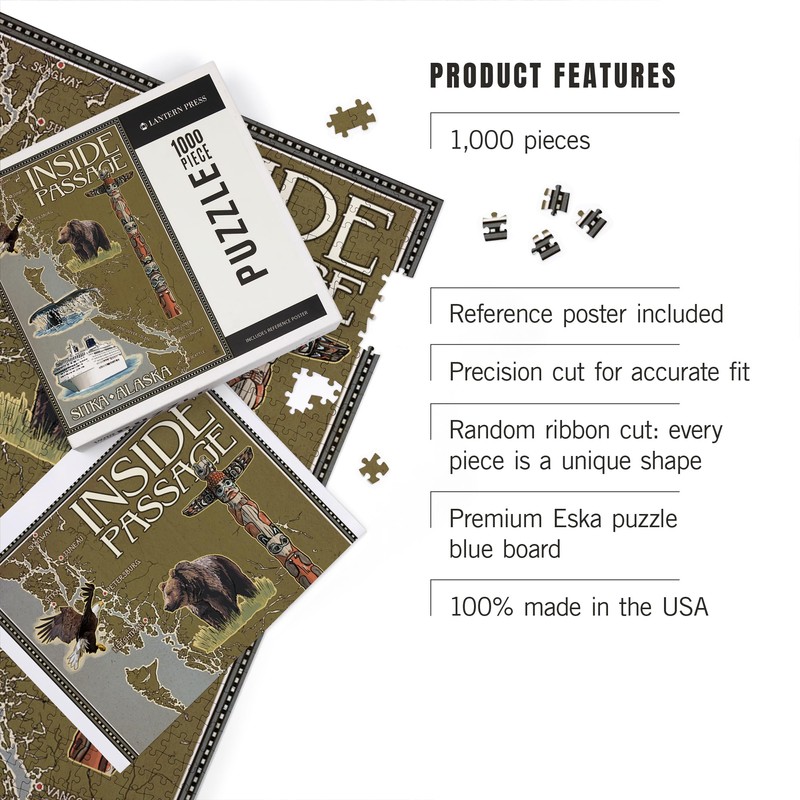 Lantern Press 1000 Piece Jigsaw Puzzle, Sitka, Alaska, Inside Passage
