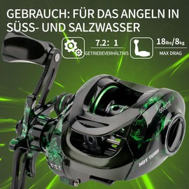 Fishing Baitcasting Reel, Magnetic Brake System for Fishing in Saltwater and Freshwater, Baitcaster Fishing Reels with 18+1BB Stainless Steel Ball Bearings, Available in 7.1: 1