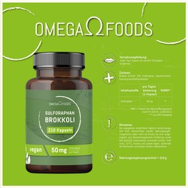 OMEGA FOODS Brokkoli Kapseln C 50mg Sulforaphan Brokkoli Extrakt pro Kapsel C 210 Sulforaphan Hochdosiert C Brokoli Vegan C Sulphoraphan Ohne Zus?tze C broccoli hochdosiert C Broccoli-Kapseln Sulforaphane
