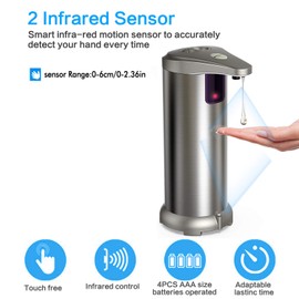 slicillo Hand Sanitizer Dispenser, Newest Infrared Automatic Soap Dispenser, Stainless Steel Touchless Auto Hand Soap Dispenser with Waterproof Base for Bathroom Kitchen Hotel Restaurant.
