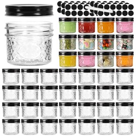 Mcupper 40 Pack Small Mason Jars, 4oz Mini Mason Jars, Canning Jars With Black Lids For Dessert, Honey, DIY Candle