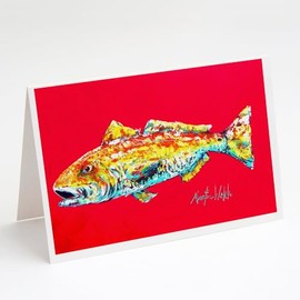 Caroline's Treasures Fish - Red Fish Alphonzo Greeting Cards Pack of 8 Blank Cards with Envelopes Whimsical A7 Size 5x7 Blank Note Cards