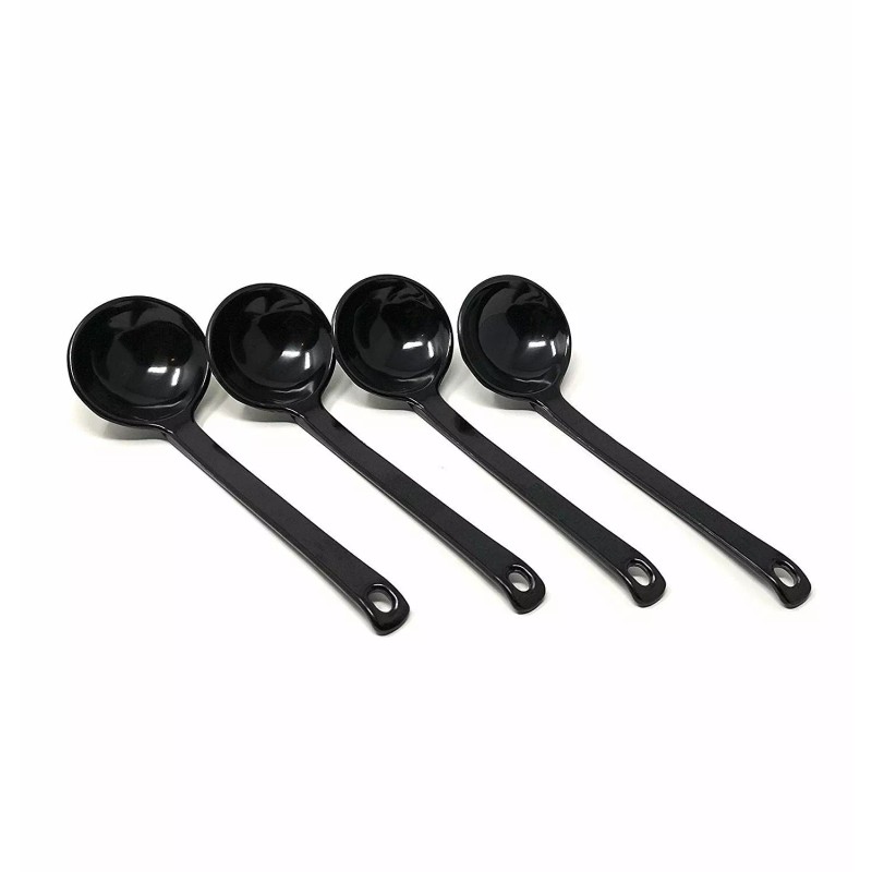 ASIAN HOME Black Melamine Japanese Long Handle Spoons for Ramen,